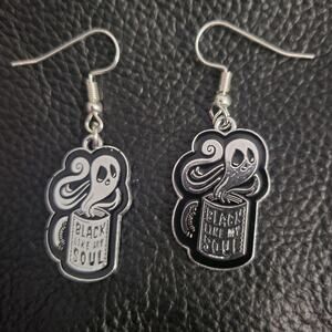 Coffee "black as my soul" silver and black ghost earrings